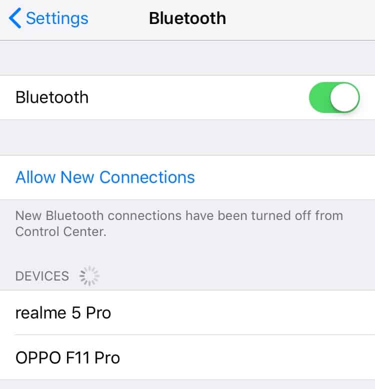 iPhone Bluetooth Settings with Oppo Device - You May See This Device Name When you Visit Bali.