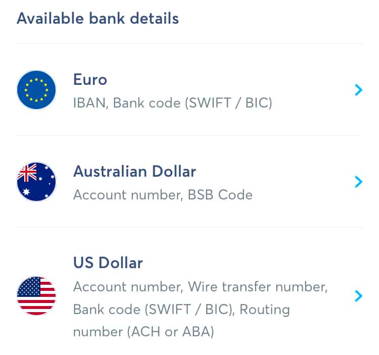Transferwise Local Bank Account Information
